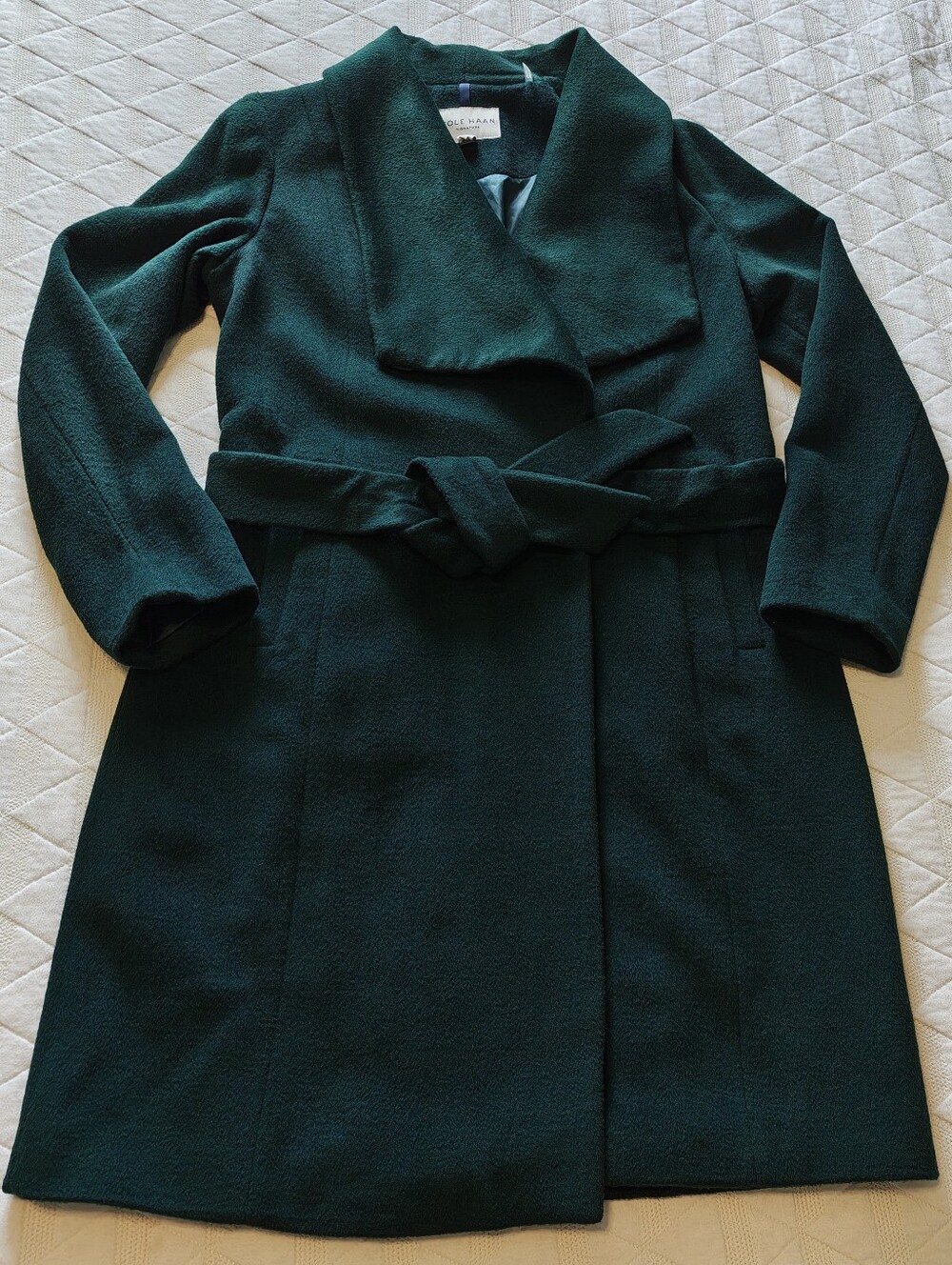 Cole Haan Signature Emerald Green Belted Wool Blend Coat – Women’s Size 8